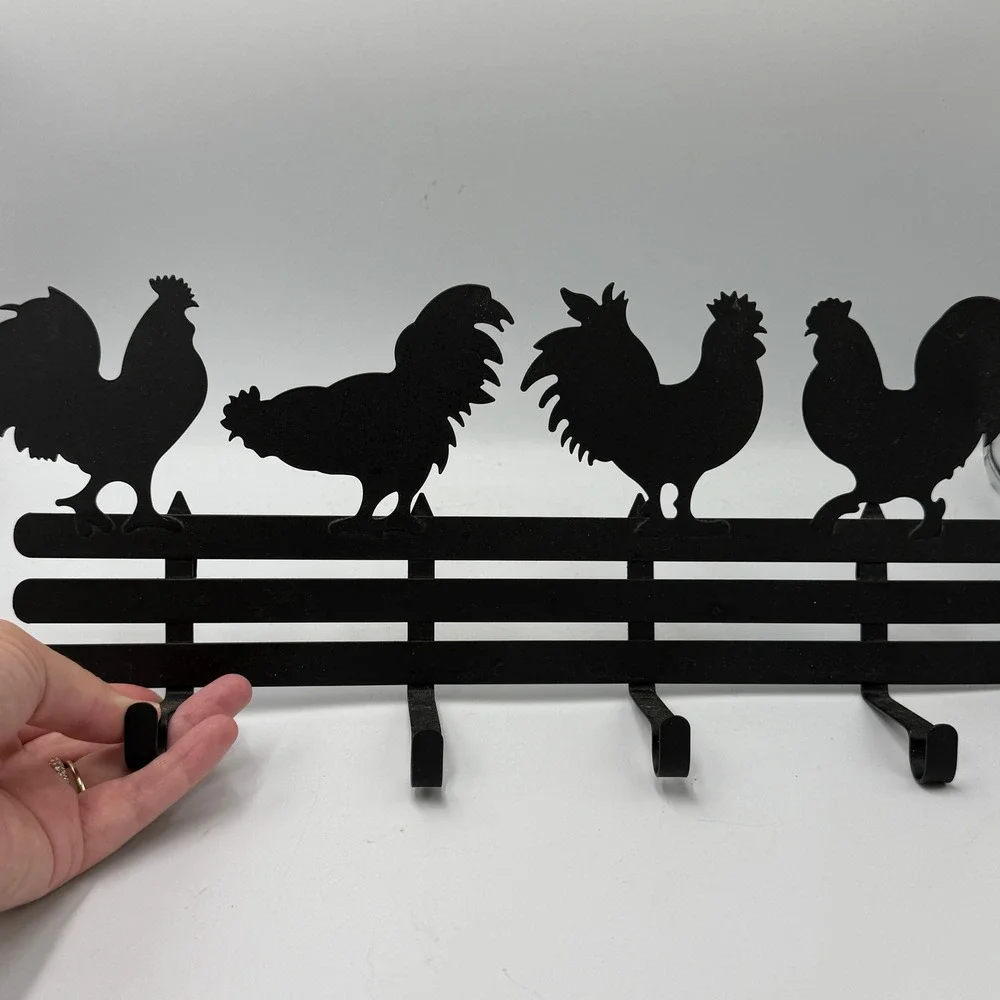Unbranded Rooster Wall Hook Rack Home Black Metal Farmhouse Decor 4 Hooks
